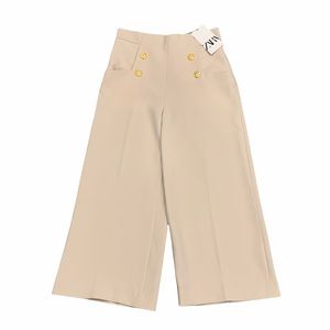 Zara Cream & Gold Button Casual Wide Leg Pants (NWT)